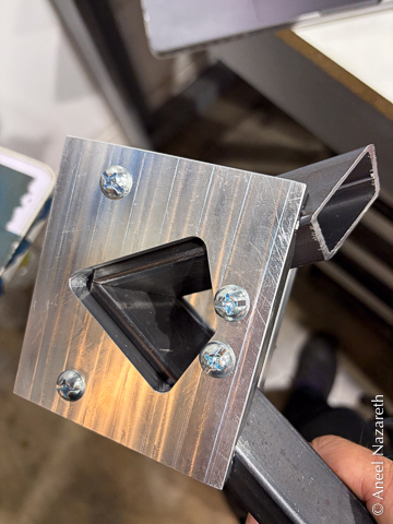 The back side of the jig, showing the joint to be welded